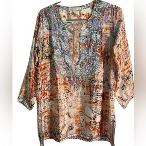 Love Kyla Size Large Peach Floral with Blue Embroidery